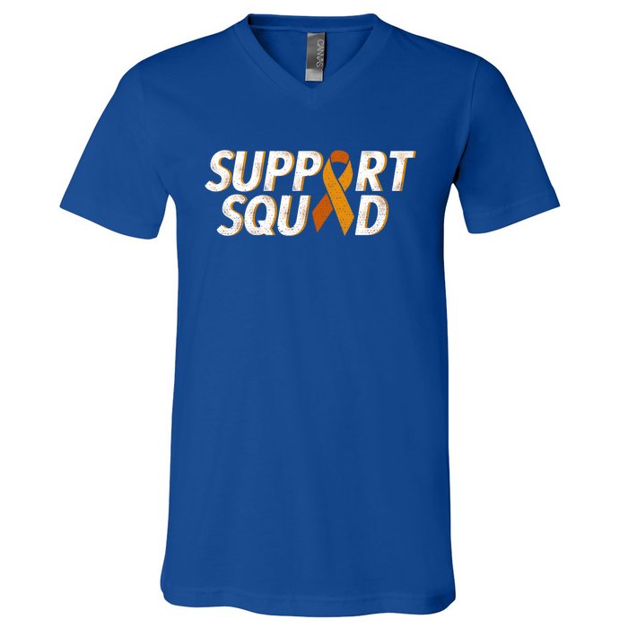 Support Squad Orange Ribbon Kidney Cancer Awareness Gift V-Neck T-Shirt