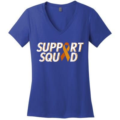 Support Squad Orange Ribbon Kidney Cancer Awareness Gift Women's V-Neck T-Shirt