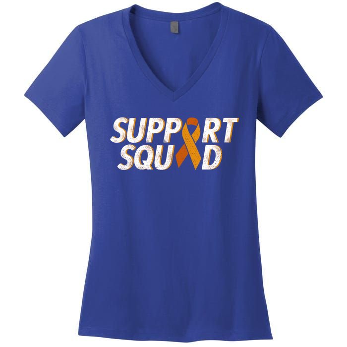 Support Squad Orange Ribbon Kidney Cancer Awareness Gift Women's V-Neck T-Shirt