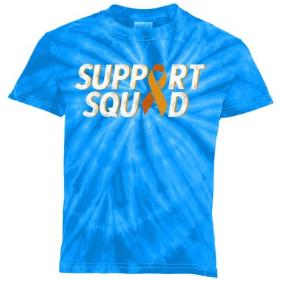 Support Squad Orange Ribbon Kidney Cancer Awareness Gift Kids Tie-Dye T-Shirt