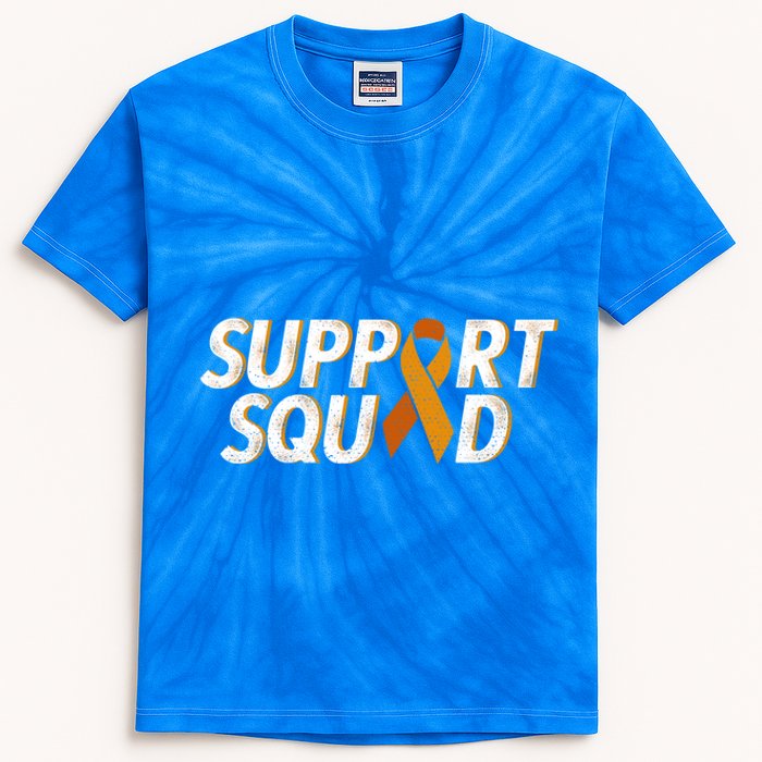 Support Squad Orange Ribbon Kidney Cancer Awareness Gift Kids Tie-Dye T-Shirt