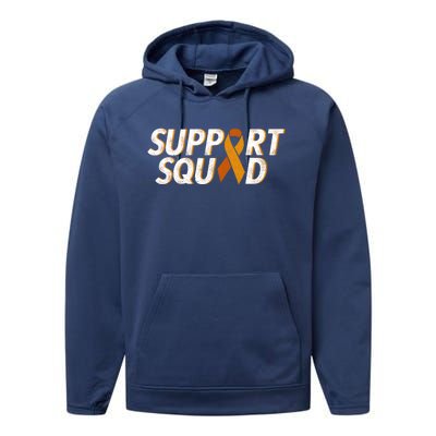 Support Squad Orange Ribbon Kidney Cancer Awareness Gift Performance Fleece Hoodie