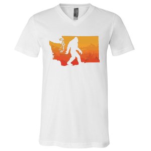 Squatchington State Of Washington Bigfoot Believer Graphic V-Neck T-Shirt