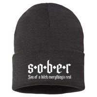 Sober Son Of A Bitch Everythings Real Alcoholics Aa Recovery Sustainable Knit Beanie