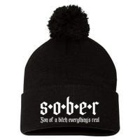 Sober Son Of A Bitch Everythings Real Alcoholics Aa Recovery Pom Pom 12in Knit Beanie
