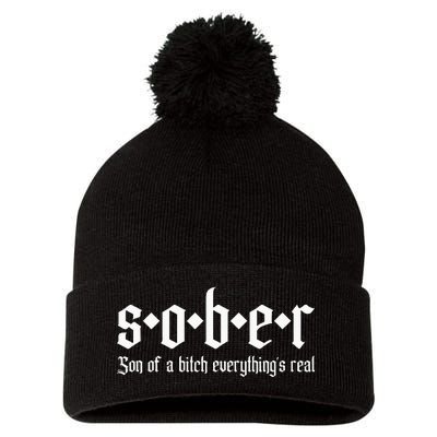 Sober Son Of A Bitch Everythings Real Alcoholics Aa Recovery Pom Pom 12in Knit Beanie