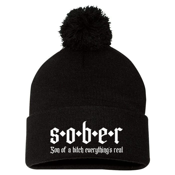 Sober Son Of A Bitch Everythings Real Alcoholics Aa Recovery Pom Pom 12in Knit Beanie
