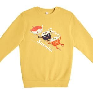 Sushi Sliding On Chopsticks Funny Graphic Plus Size Shirt For Girl Boy Unisex Premium Crewneck Sweatshirt