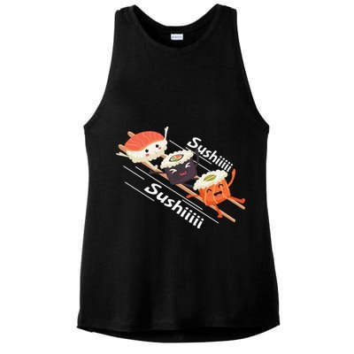 Sushi Sliding On Chopsticks Funny Graphic Plus Size Shirt For Girl Boy Unisex Ladies PosiCharge Tri-Blend Wicking Tank