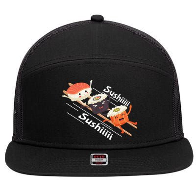Sushi Sliding On Chopsticks Funny Graphic Plus Size Shirt For Girl Boy Unisex 7 Panel Mesh Trucker Snapback Hat