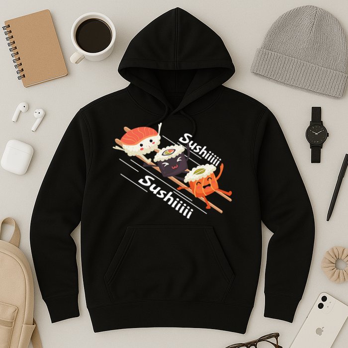 Sushi Sliding On Chopsticks Funny Graphic Plus Size Shirt For Girl Boy Unisex Hoodie