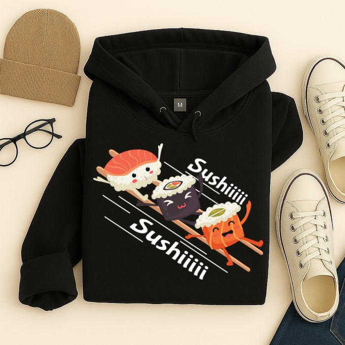 Sushi Sliding On Chopsticks Funny Graphic Plus Size Shirt For Girl Boy Unisex Hoodie