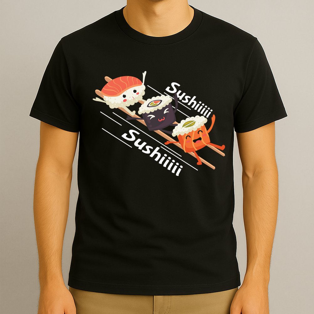 Sushi Sliding On Chopsticks Funny Graphic Plus Size Shirt For Girl Boy Unisex T-Shirt