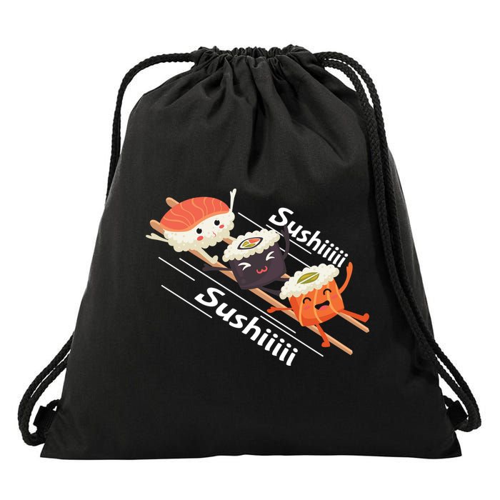 Sushi Sliding On Chopsticks Funny Graphic Plus Size Shirt For Girl Boy Unisex Drawstring Bag