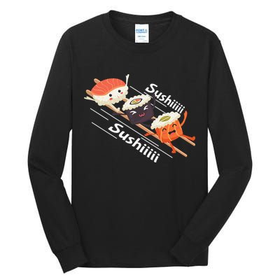 Sushi Sliding On Chopsticks Funny Graphic Plus Size Shirt For Girl Boy Unisex Tall Long Sleeve T-Shirt