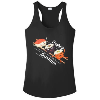 Sushi Sliding On Chopsticks Funny Graphic Plus Size Shirt For Girl Boy Unisex Ladies PosiCharge Competitor Racerback Tank