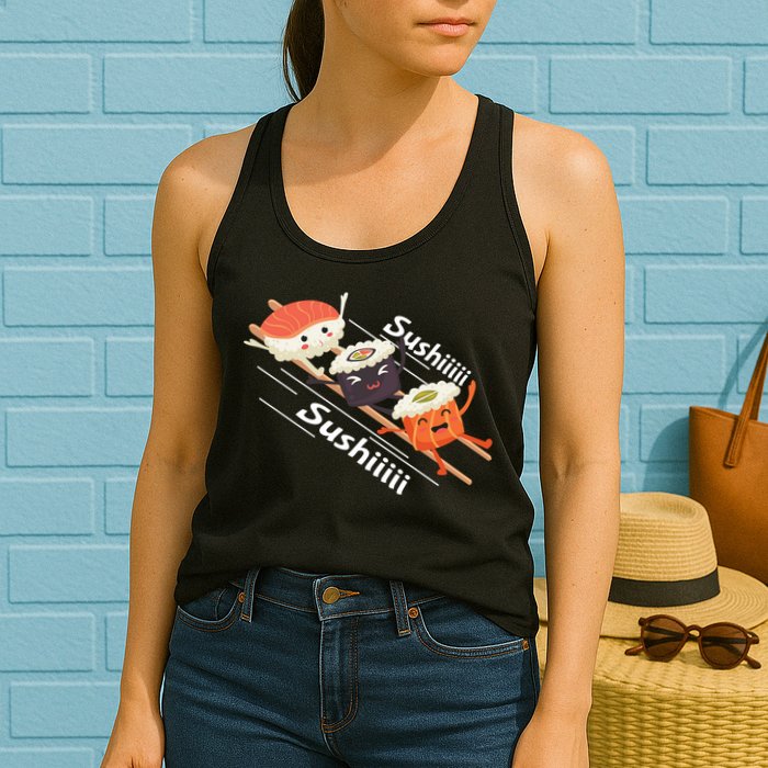Sushi Sliding On Chopsticks Funny Graphic Plus Size Shirt For Girl Boy Unisex Womens Tank Top