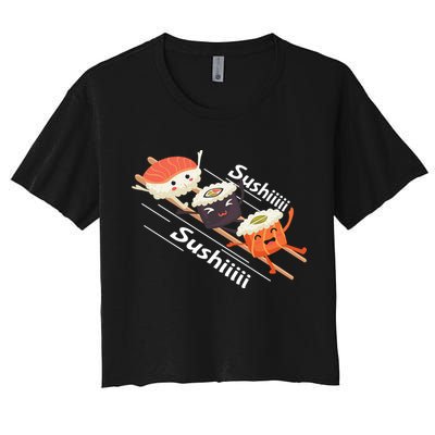 Sushi Sliding On Chopsticks Funny Graphic Plus Size Shirt For Girl Boy Unisex Crop Top