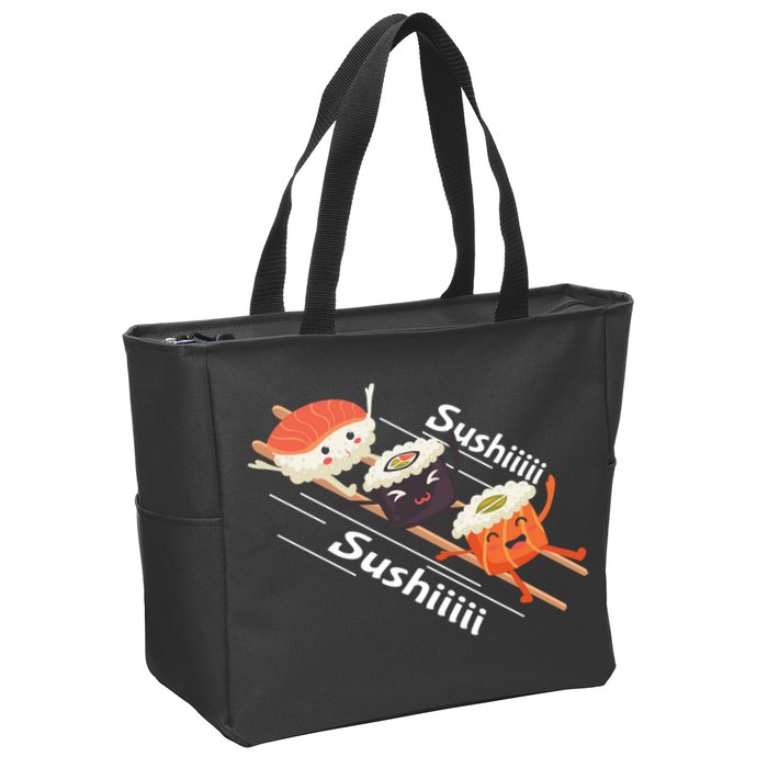 Sushi Sliding On Chopsticks Funny Graphic Plus Size Shirt For Girl Boy Unisex Zip Tote Bag