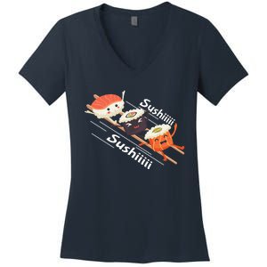 Sushi Sliding On Chopsticks Funny Graphic Plus Size Shirt For Girl Boy Unisex Women's V-Neck T-Shirt