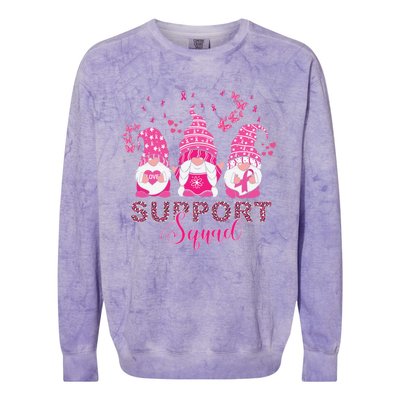 Support Squad Pink Ribbon Gnome Leopard Breast Cancer Funny Gift Funny Gift Colorblast Crewneck Sweatshirt