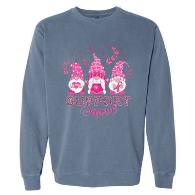 Support Squad Pink Ribbon Gnome Leopard Breast Cancer Funny Gift Funny Gift Garment-Dyed Sweatshirt