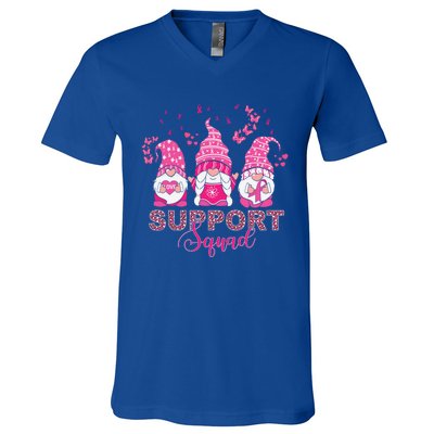 Support Squad Pink Ribbon Gnome Leopard Breast Cancer Funny Gift Funny Gift V-Neck T-Shirt