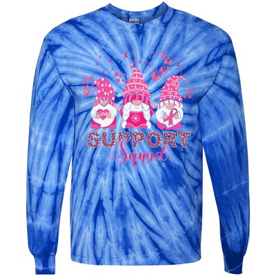 Support Squad Pink Ribbon Gnome Leopard Breast Cancer Funny Gift Funny Gift Tie-Dye Long Sleeve Shirt