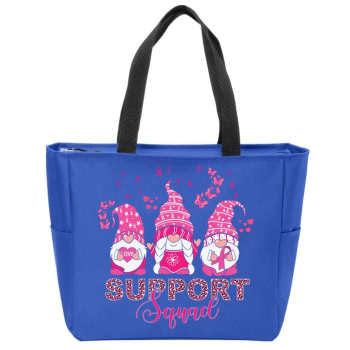 Support Squad Pink Ribbon Gnome Leopard Breast Cancer Funny Gift Funny Gift Zip Tote Bag