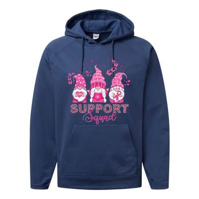 Support Squad Pink Ribbon Gnome Leopard Breast Cancer Funny Gift Funny Gift Performance Fleece Hoodie