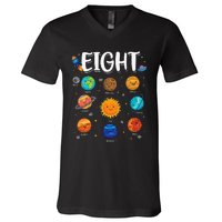 Solar System Planets Eight 8 Years Old 8th Birthday V-Neck T-Shirt