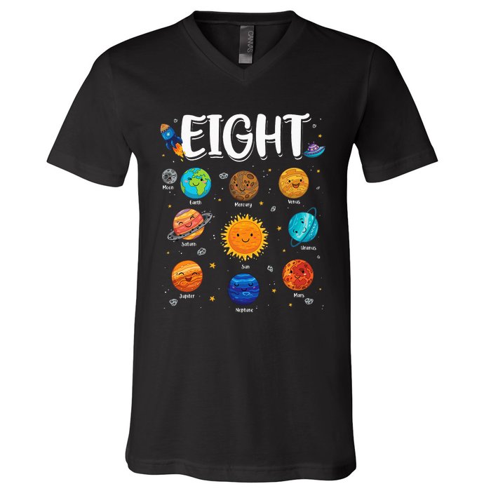 Solar System Planets Eight 8 Years Old 8th Birthday V-Neck T-Shirt