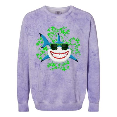 Shark St Patricks Day Shamrock Shark Wearing Green Glasses Colorblast Crewneck Sweatshirt