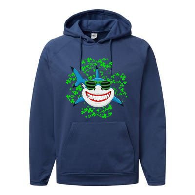 Shark St Patricks Day Shamrock Shark Wearing Green Glasses Performance Fleece Hoodie