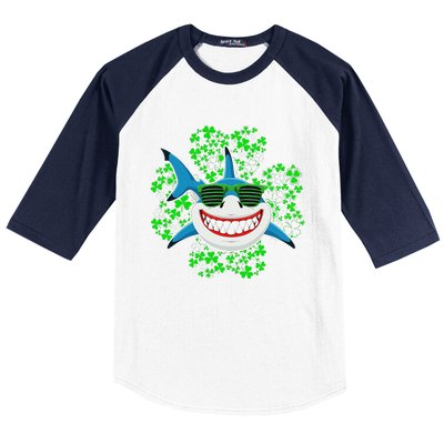 Shark St Patricks Day Shamrock Shark Wearing Green Glasses Baseball Sleeve Shirt