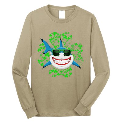 Shark St Patricks Day Shamrock Shark Wearing Green Glasses Long Sleeve Shirt