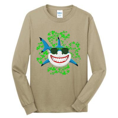 Shark St Patricks Day Shamrock Shark Wearing Green Glasses Tall Long Sleeve T-Shirt