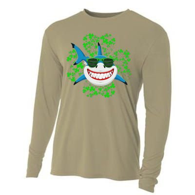 Shark St Patricks Day Shamrock Shark Wearing Green Glasses Cooling Performance Long Sleeve Crew