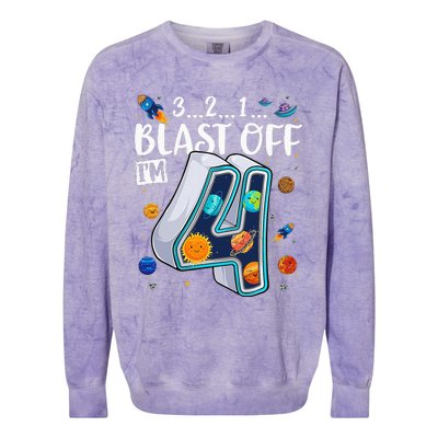 Solar System Planets Four 4 Years Old 4th Birthday Colorblast Crewneck Sweatshirt