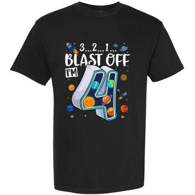 Solar System Planets Four 4 Years Old 4th Birthday Garment-Dyed Heavyweight T-Shirt