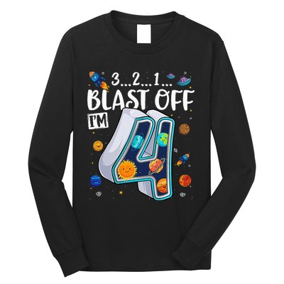 Solar System Planets Four 4 Years Old 4th Birthday Long Sleeve Shirt