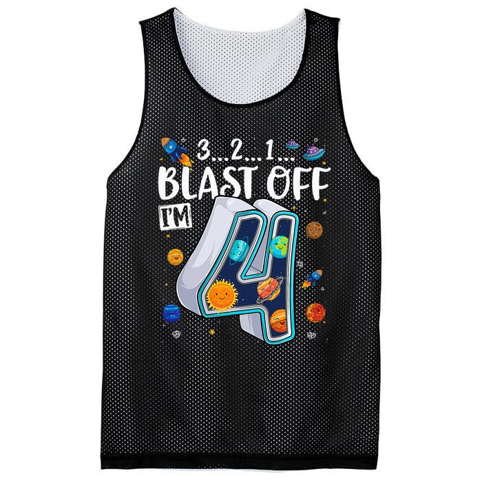 Solar System Planets Four 4 Years Old 4th Birthday Mesh Reversible Basketball Jersey Tank