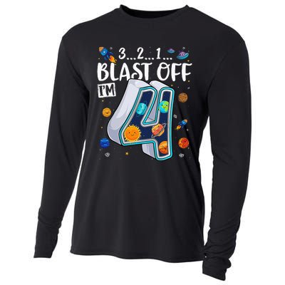 Solar System Planets Four 4 Years Old 4th Birthday Cooling Performance Long Sleeve Crew