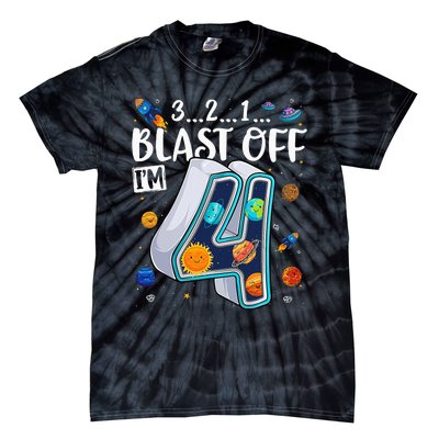 Solar System Planets Four 4 Years Old 4th Birthday Tie-Dye T-Shirt