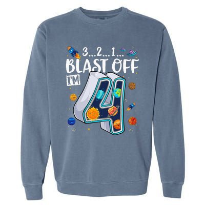 Solar System Planets Four 4 Years Old 4th Birthday Garment-Dyed Sweatshirt