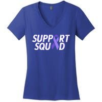 Support Squad Purple Ribbon Testicular Cancer Awareness Meaningful Gift Women's V-Neck T-Shirt