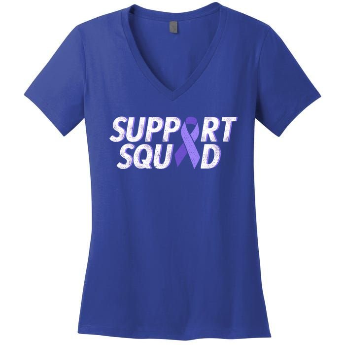 Support Squad Purple Ribbon Testicular Cancer Awareness Meaningful Gift Women's V-Neck T-Shirt