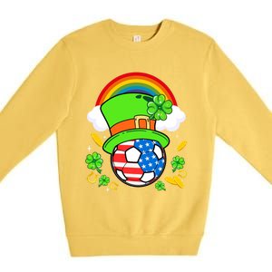 Soccer St Patricks Day Usa Flag Rainbow Shamrock Clover Gift Premium Crewneck Sweatshirt