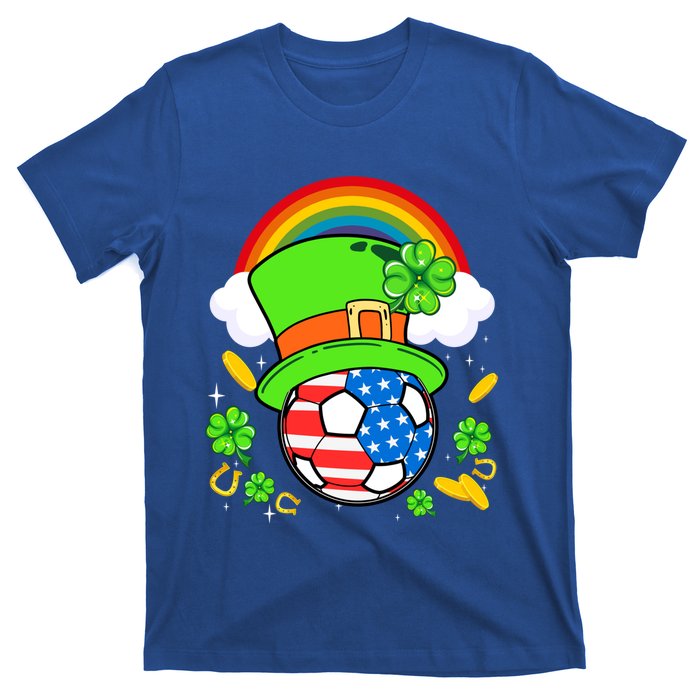 Soccer St Patricks Day Usa Flag Rainbow Shamrock Clover Gift T-Shirt