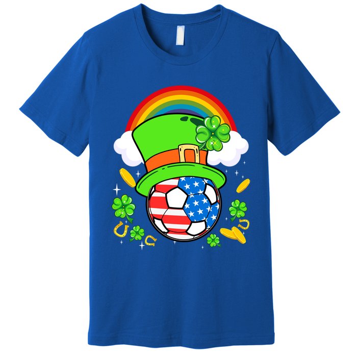 Soccer St Patricks Day Usa Flag Rainbow Shamrock Clover Gift Premium T-Shirt